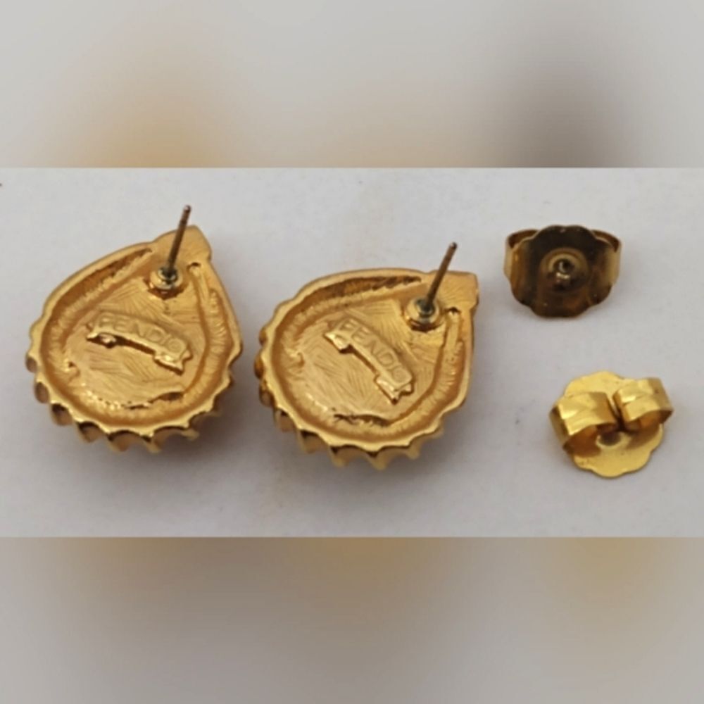 Fendi Pearl Gold Tone Vintage Pierced Earrings - Picture 10 of 13